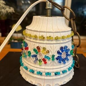 Vintage Boho Small Swag Lamp • Beaded Plastic Pendant Light • Plug-In